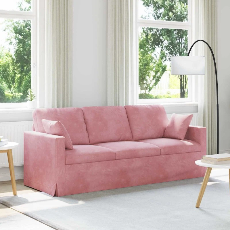 Lyserød fløjlssofa 198x78x80 cm med metalramme