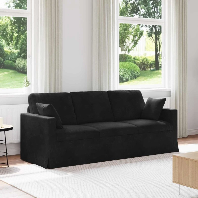 Moderne sort fløjlssofa 198x78x80 cm - metalramme