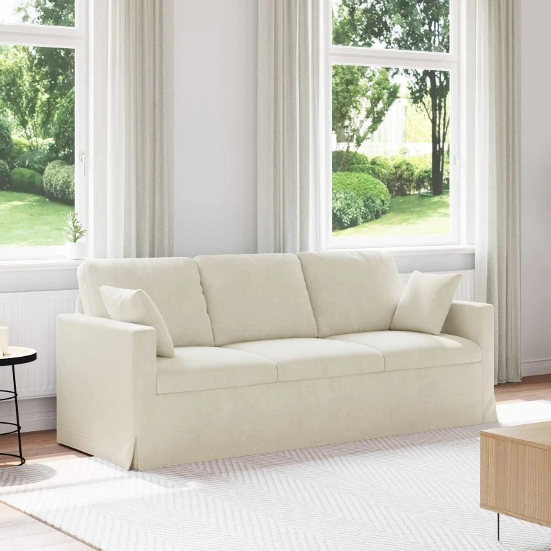 Creme fløjlssofa 198 x 78 x 80 cm – modulær metalramme