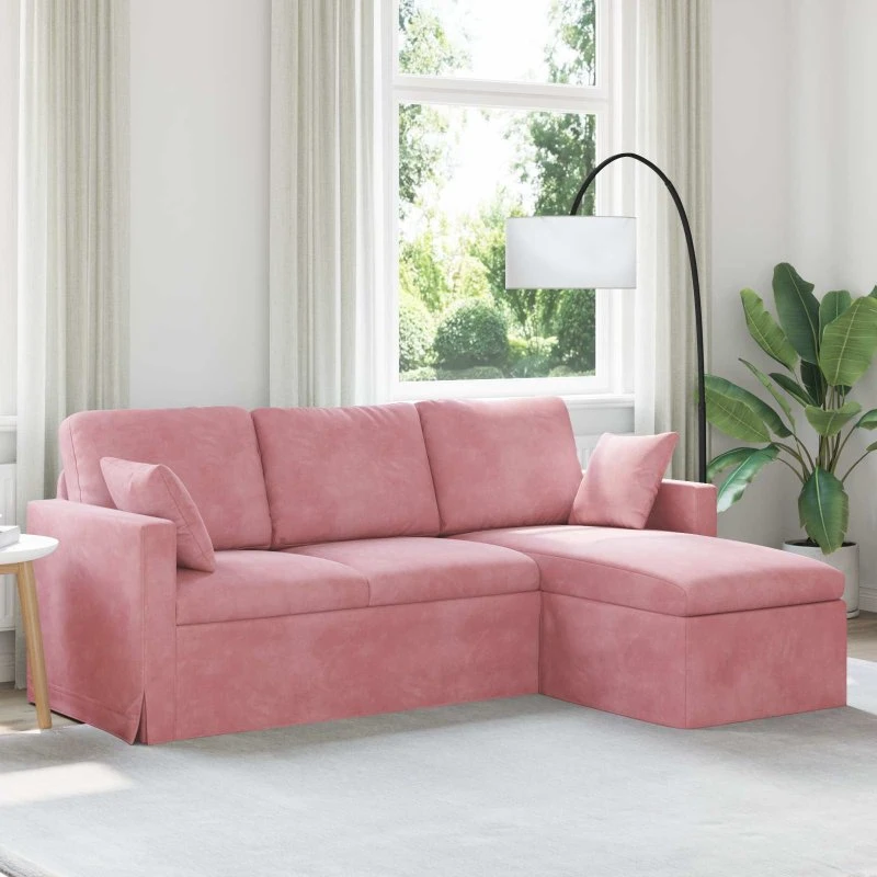 Lyserød fløjlssofa 198x134x80 cm – moderne komfort