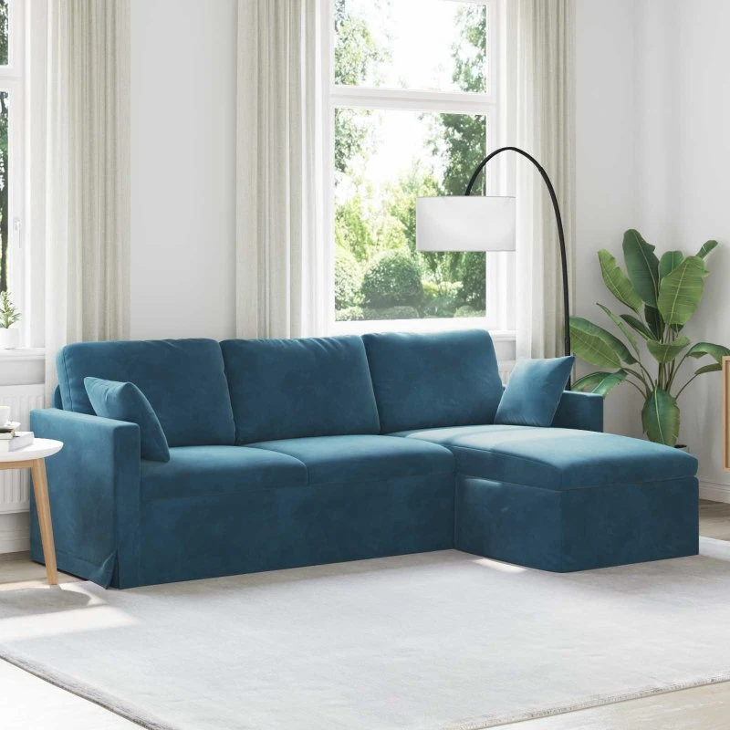 Blå fløjlsofa, moderne 198/228 x 134 x 80 cm