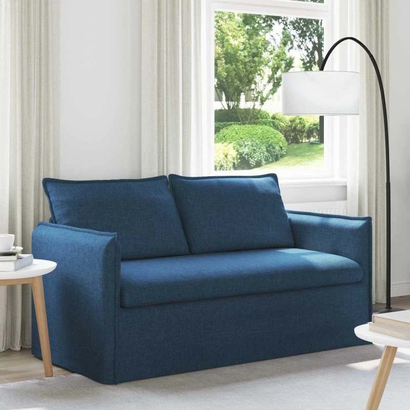 Blå moderne stofsofa med sort metalramme (156/195 cm)