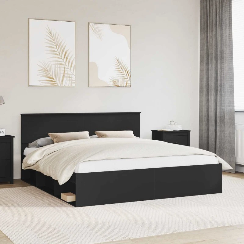 Sengestel med hovedgærde 180x200 cm – Sort konstrueret træ
