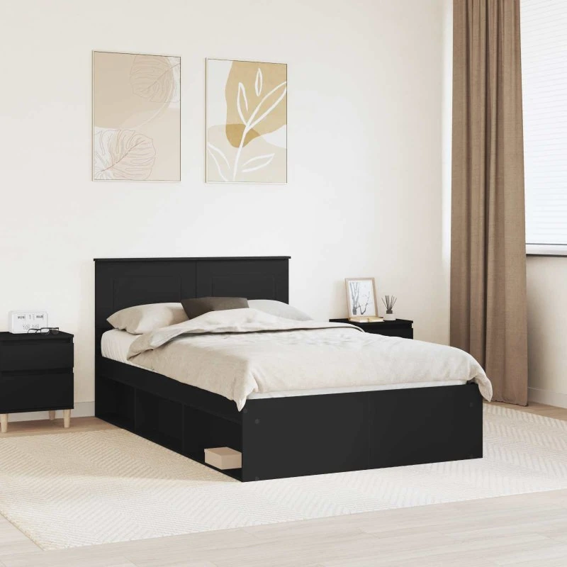Sengestel med hovedgærde 135x190 cm – Sort konstrueret træ