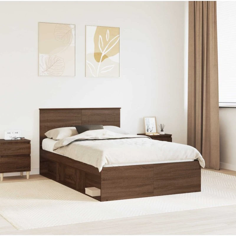 Sengestel Brun Eg 120x190 cm – Hovedgærde i konstrueret træ