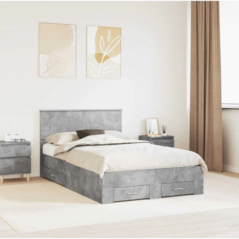 Sengestel med hovedgærde 135x190 cm – Betongrå