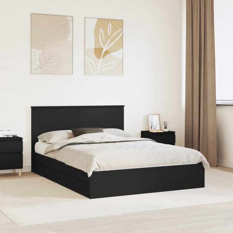 Opbevaringsseng med skuffe 150x200 cm - Sort