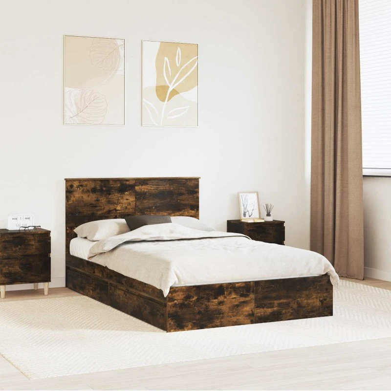 Opbevaringsseng Røget eg 120x190 cm – Konstrueret træ