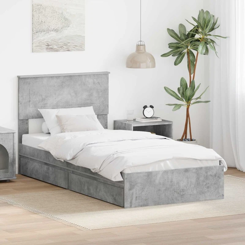 Opbevaringsseng Betongrå 90x200 cm - konstrueret træ