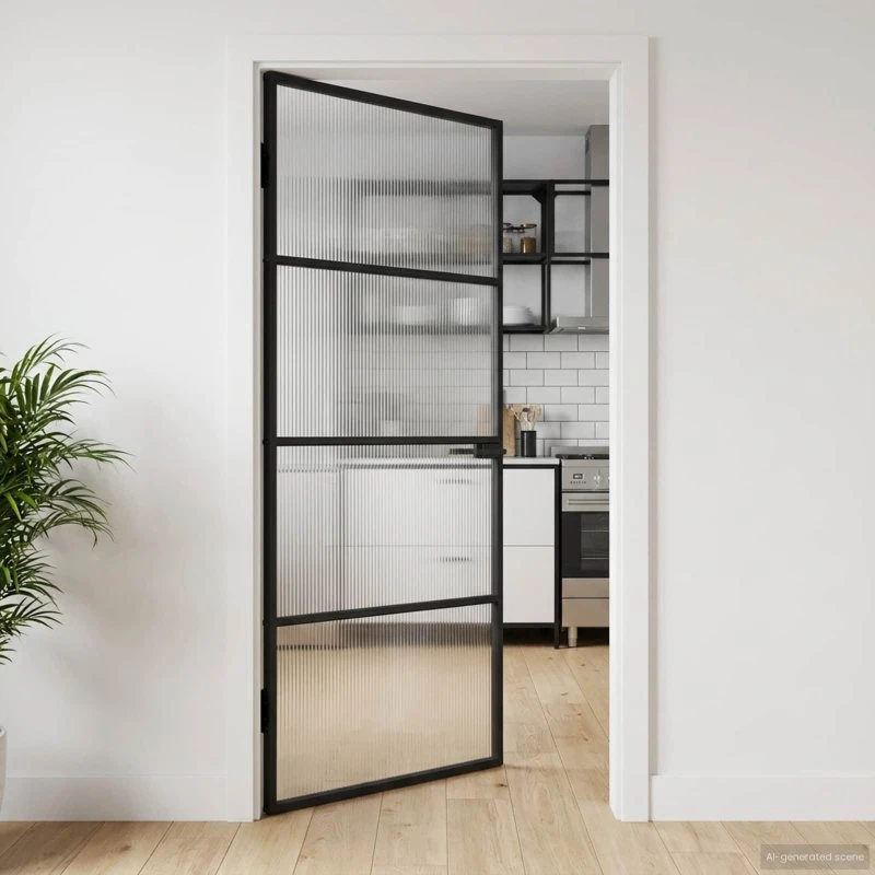 Indvendig dør i aluminium og hærdet glas 76x201,5 cm