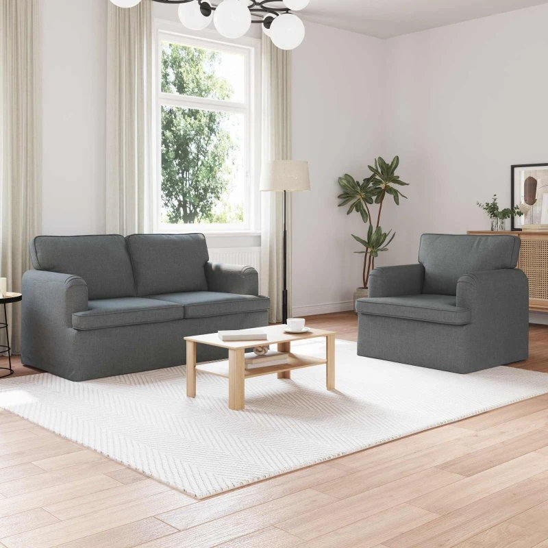 Sofa sæt 2 dele mørkegrå stof 144x80x85 cm