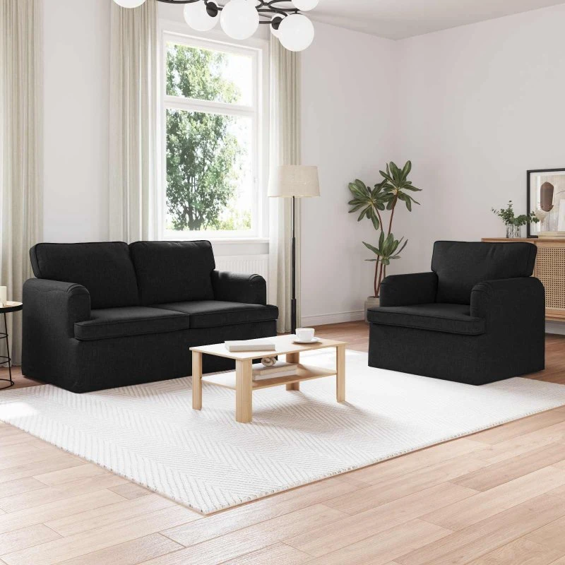 Modulopbygget 2-pcs sofa sæt sort stof og metal