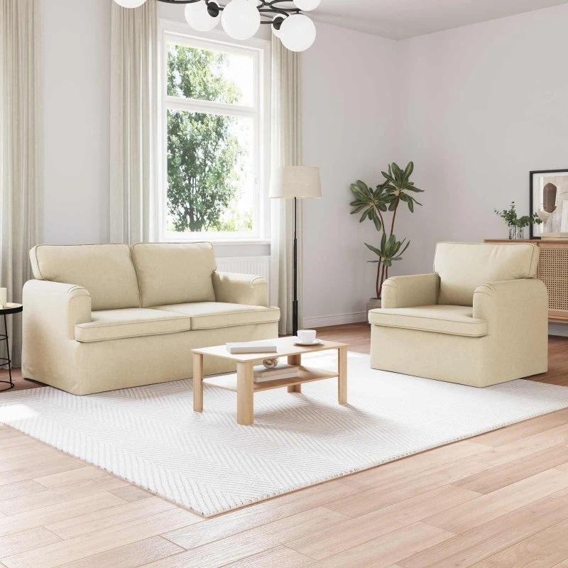 Sofa sæt 2 stk creme stof og metal 144x80x85 cm