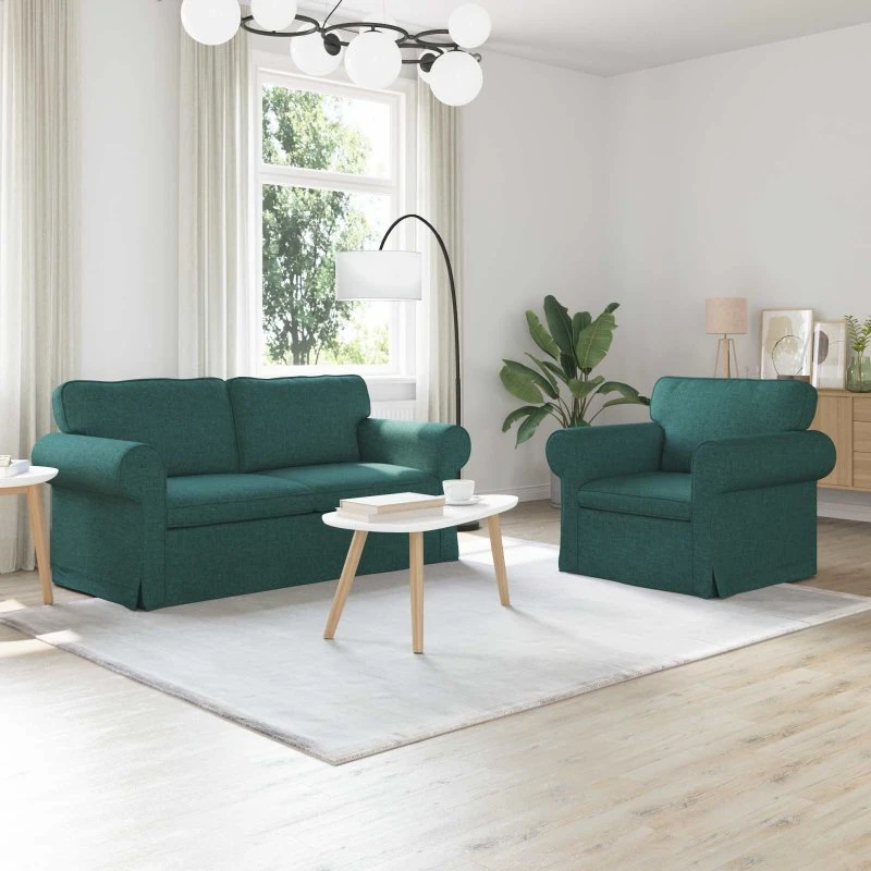 Sofa sæt 2-personer mørkegrøn stof 175x82x80 cm
