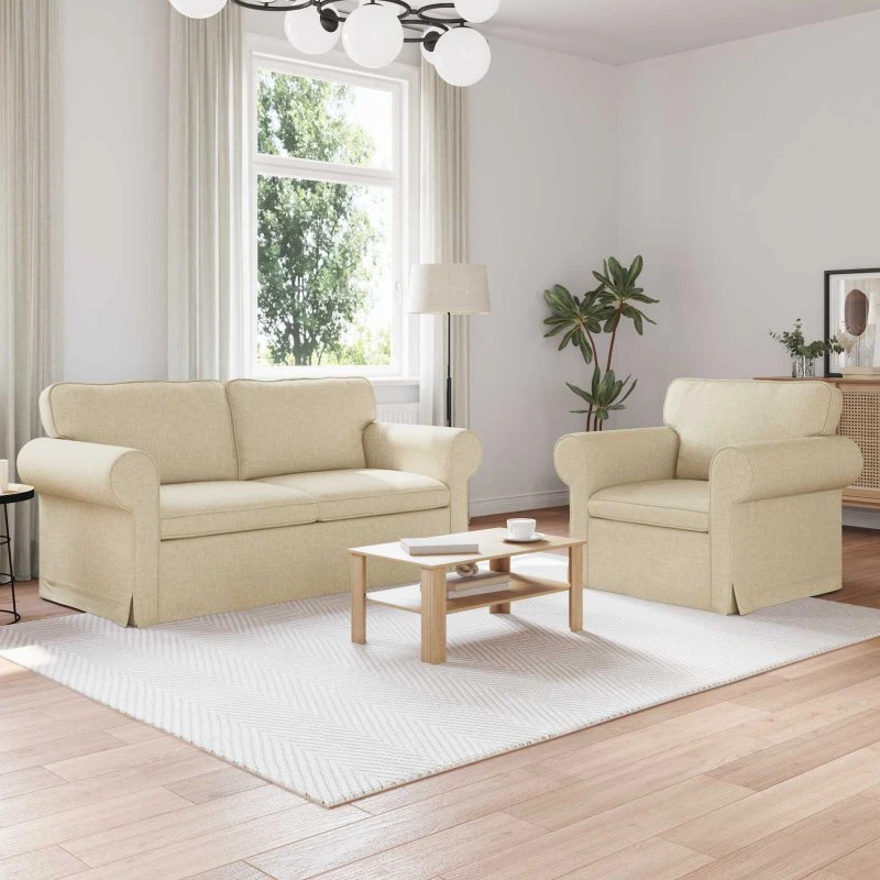 Sofa Sæt 2-pers Creme 175x82x80 cm - Stof & Metal