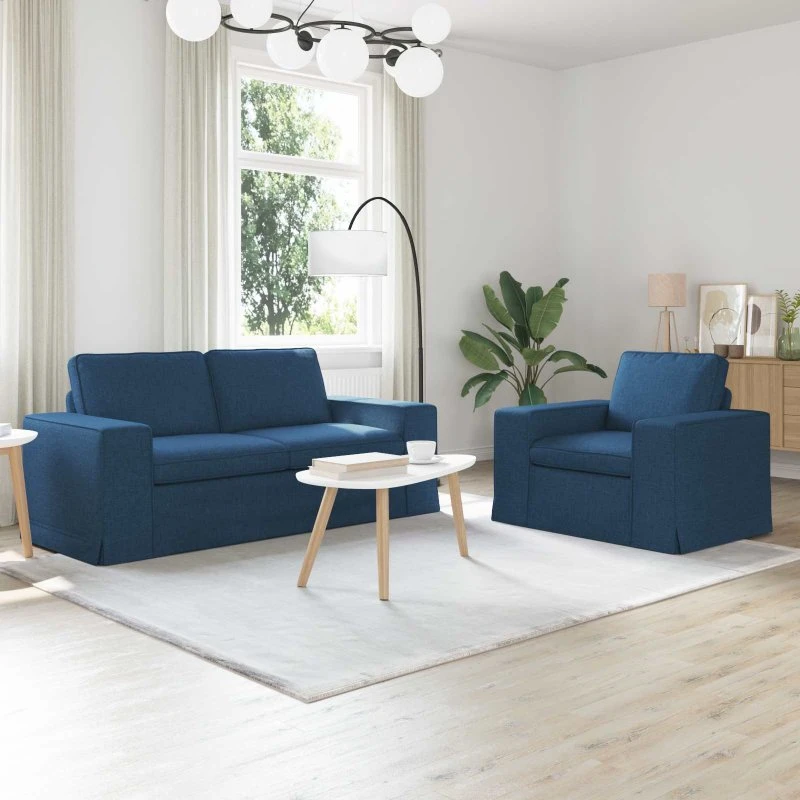 vidaXL 2-pers. sofa sæt blå stof 182x80x82 cm