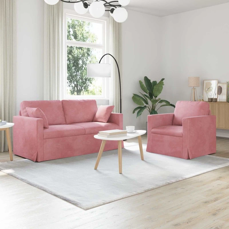 Sofa sæt 2-pers fløjl lyserød 158×78×80 cm