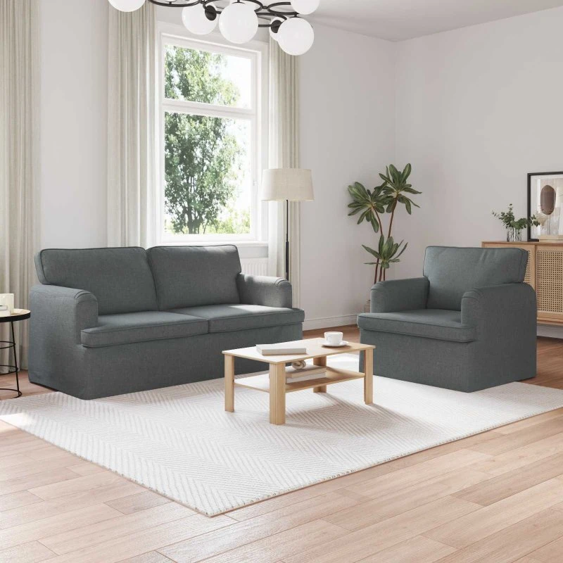 Mørkegrå 2-pcs Sofa Sæt 162x80x85 cm - Stof/Metal