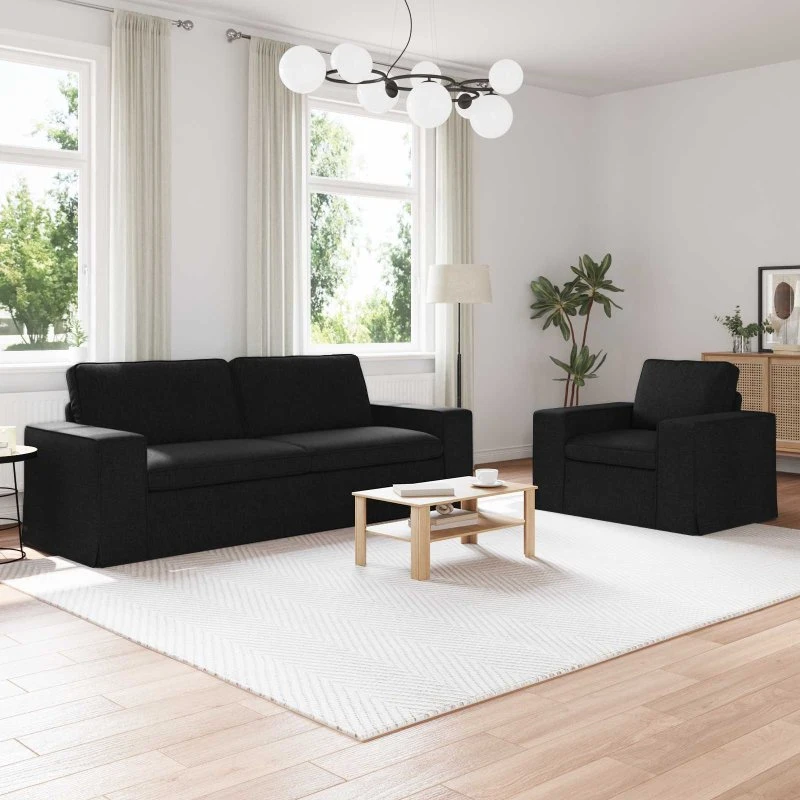 Sofa sæt 2-pak Sort 182 x 80 x 82 cm - Stof & Metal