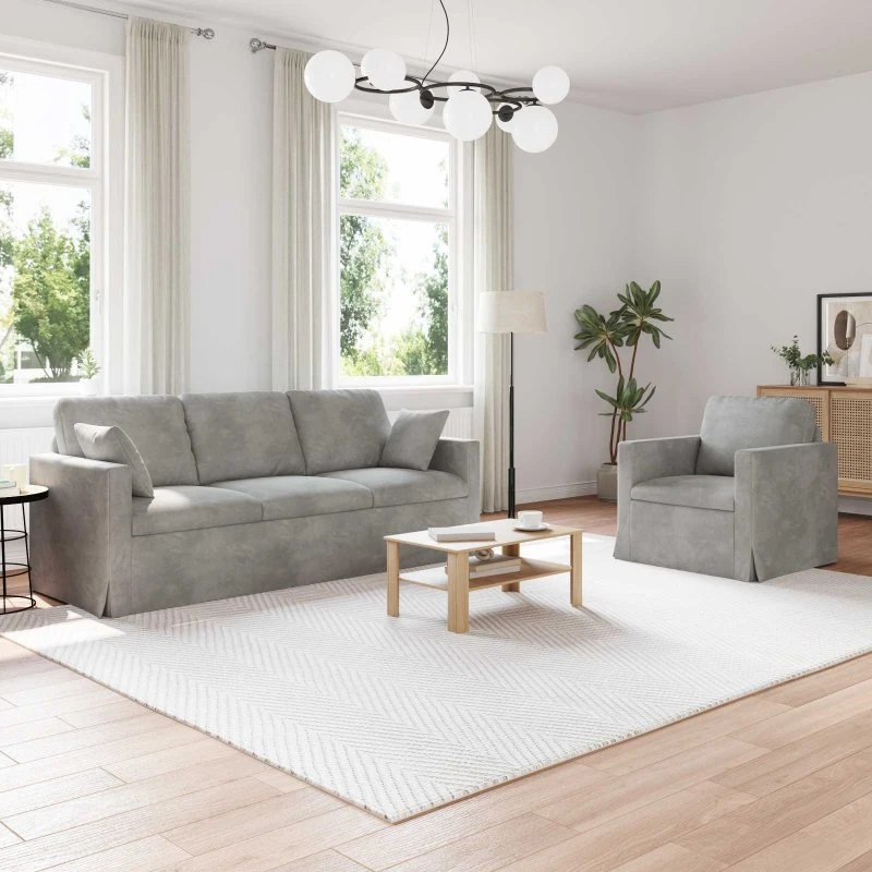 Lysegrå 2-personers modulsofa i fløjl 198x78x80 cm