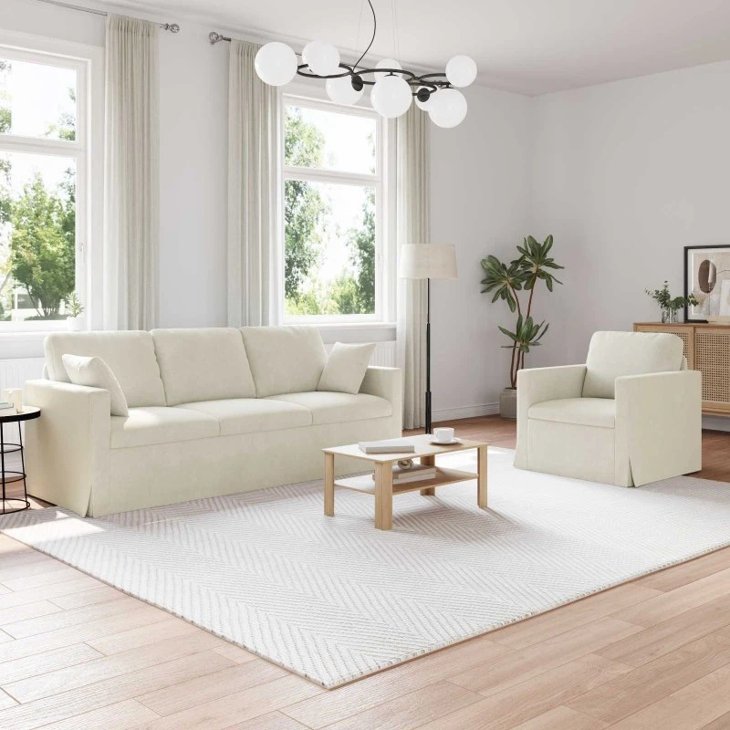 Creme 2-personers sofa sæt i velour 198x78x80 cm