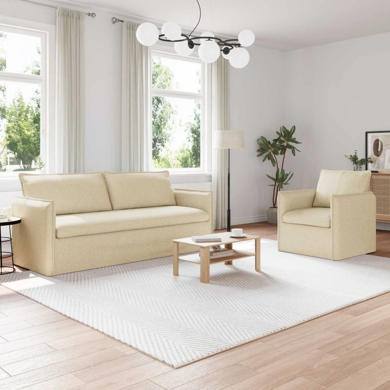 Sofasæt 2 dele creme stof 196x82x85 cm