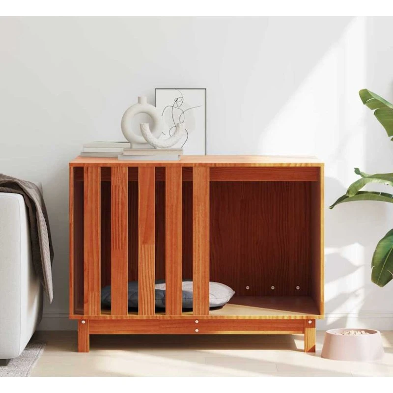 Hundehus i massivt fyrretræ voks brun 90x60x67 cm