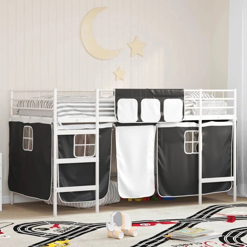 Loftseng til børn med gardin 90x201 cm – Hvid/Sort
