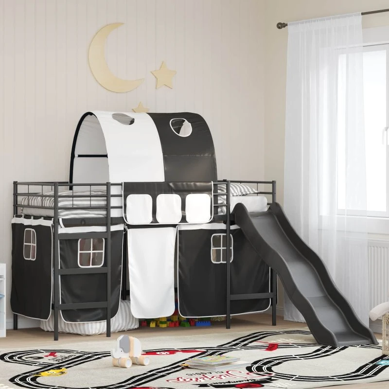 Børns loftseng med gardin og bue – Sort 99,5 x 190 cm