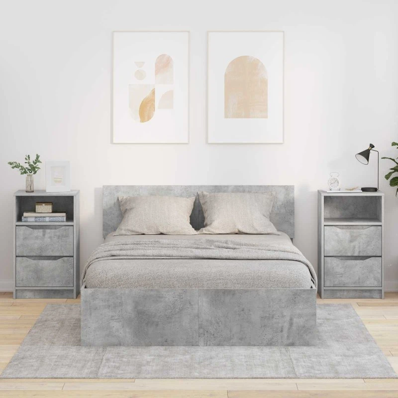 Sengeborde 2 stk Betongrå 40x30x46,7 cm - Konstrueret træ