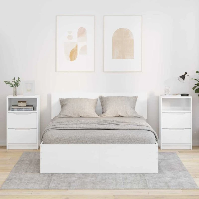 Sengebord sæt 2 stk højglans hvid 40x30x46,7 cm
