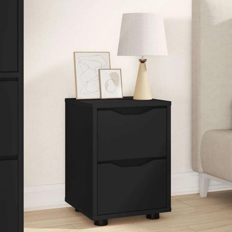 Sengebord med skuffe Sort 30,5x30x43 cm – Konstrueret træ