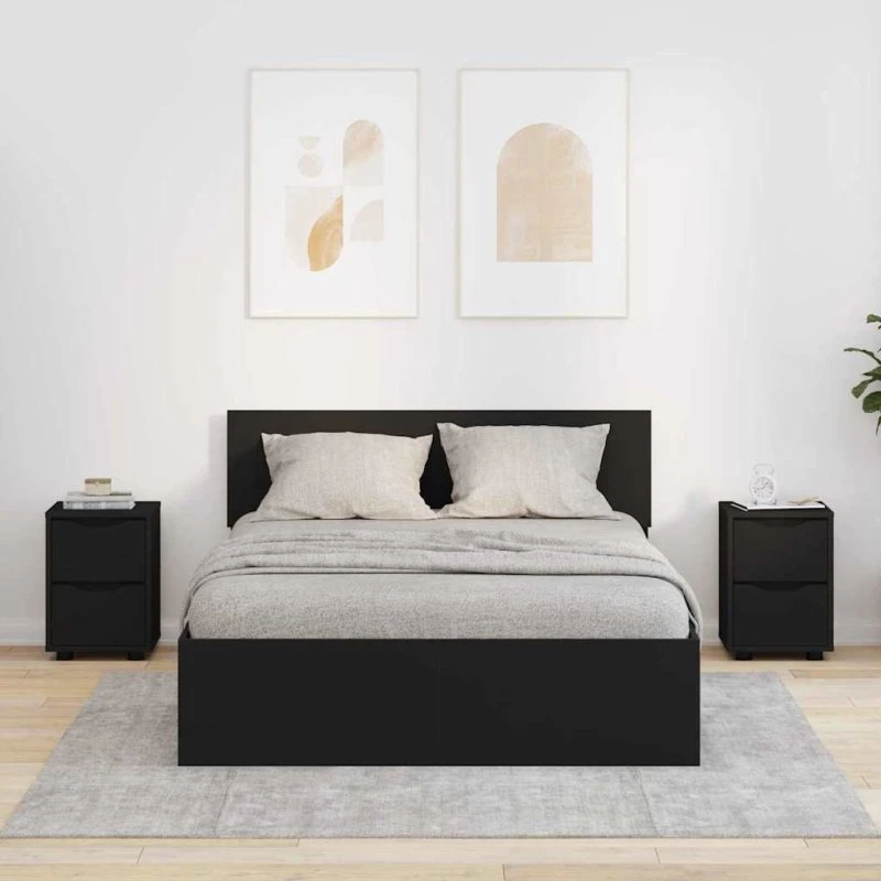 Sengeborde 2 stk. sort 30,5x30x43 cm – konstrueret træ