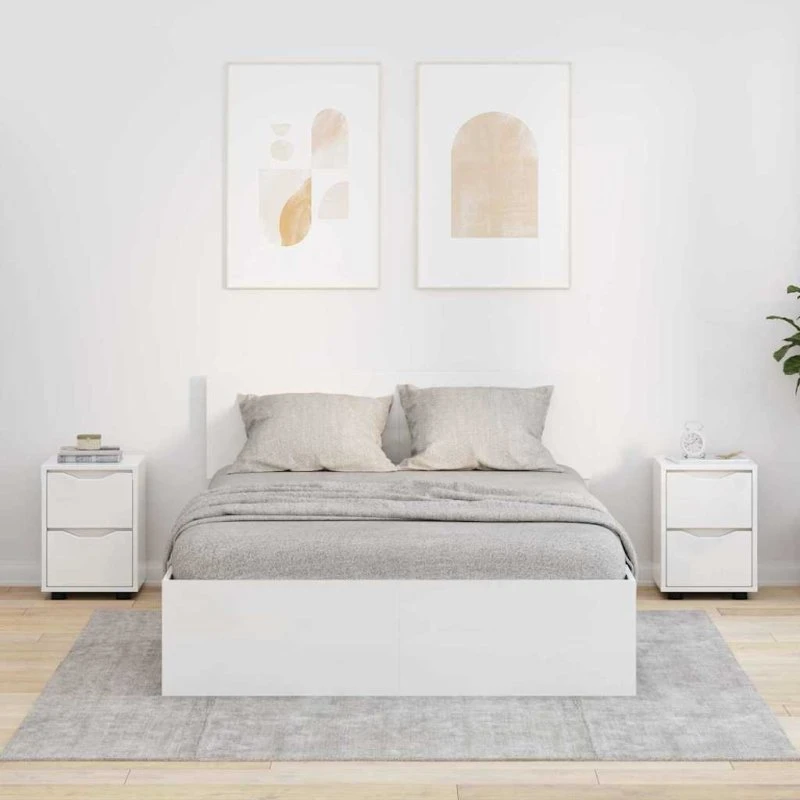 Sengeborde 2 stk Højglans hvid med skuffe 30,5x30x43 cm
