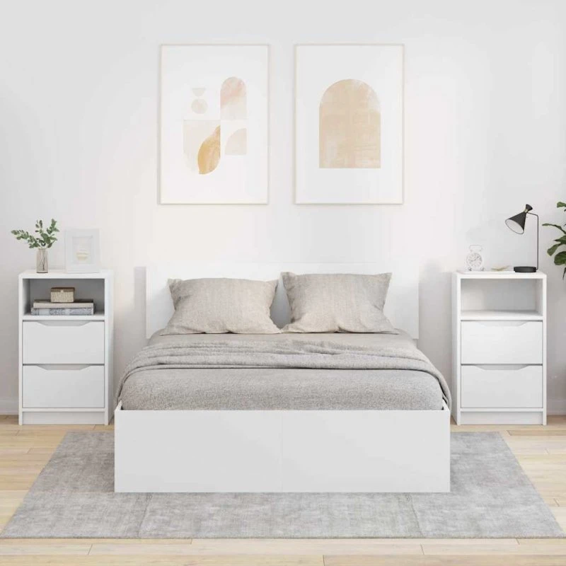 Sengeborde 2 stk. Hvid 40x30x46,7 cm – Konstrueret træ