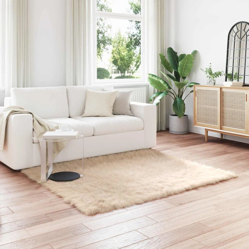Falsk fåreskindstæppe Tafalla 160x160 cm - Beige