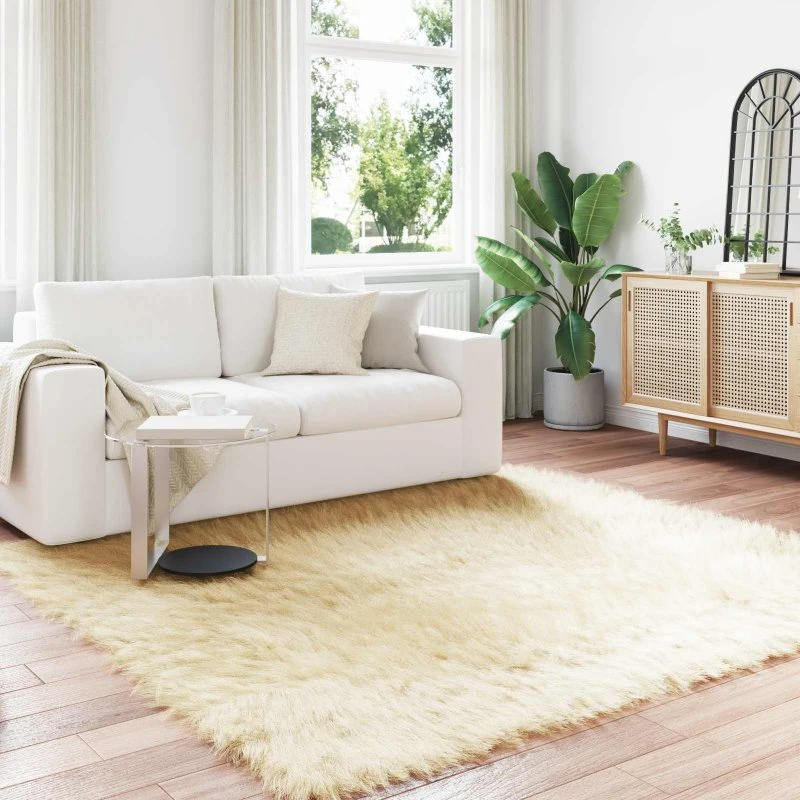 Faux fåreskindstæppe Creme 240x240 cm - Polyester