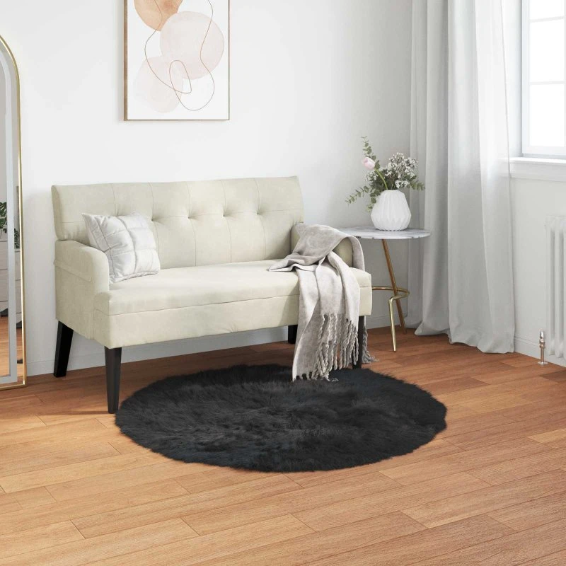 Faux Fåreskindstæppe Tafalla, Ø 80 cm, Sort