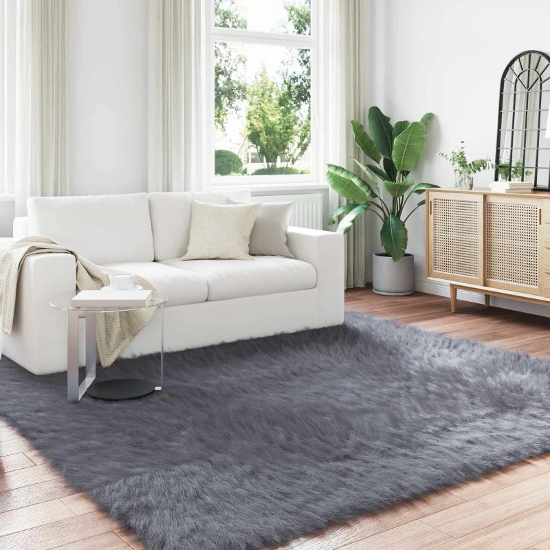 Falsk fåreskind tæppe Antracit 240x240 cm