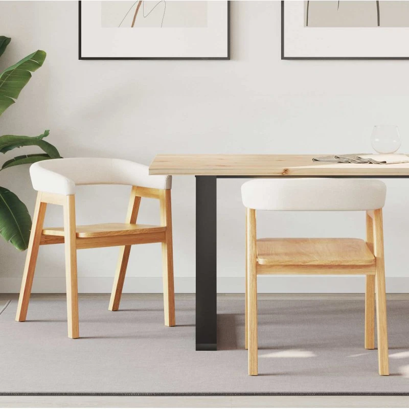 Spisestole 2 stk i massiv gummitræ, natur 54x57x73 cm