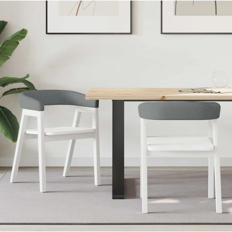 Hvide spisestole 2 stk 54x57x73 cm i massiv gummitræ