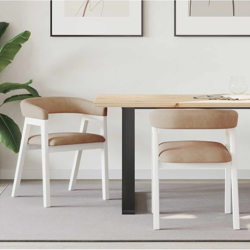 Spisestole 2 stk i massiv gummitræ, hvid 54x57x73 cm