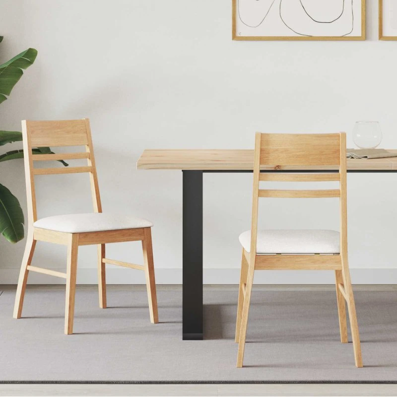 Spisestole 2 stk i massivt gummitræ - Natur, 43x54x89 cm