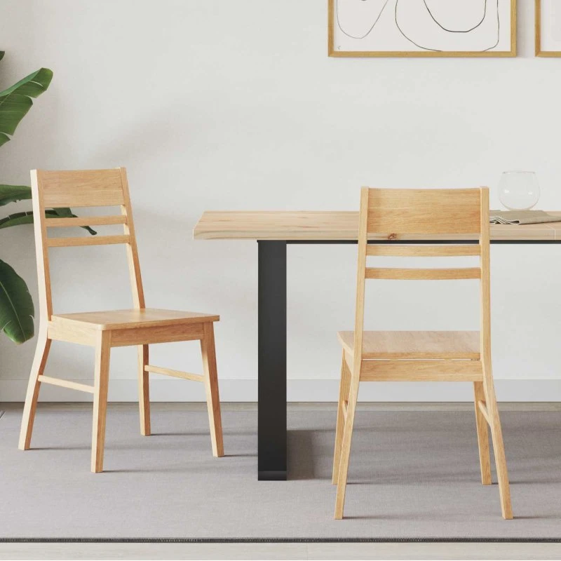 Spisestole 2 stk i massivt gummitræ – natur 43×54×89 cm
