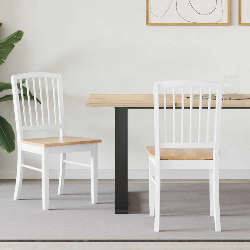 Spisestole 2 stk i massiv gummitræ - Hvid 50x52,5x91 cm