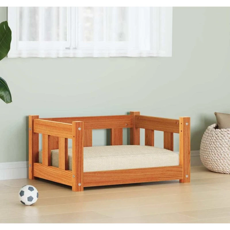 Hundeseng i massivt fyrretræ 55x45x28 cm – Voks brun