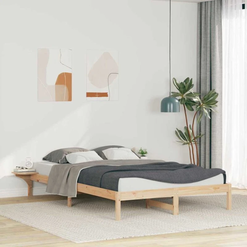 Sengestel med indbyggede sideborde, natur 140x210 cm