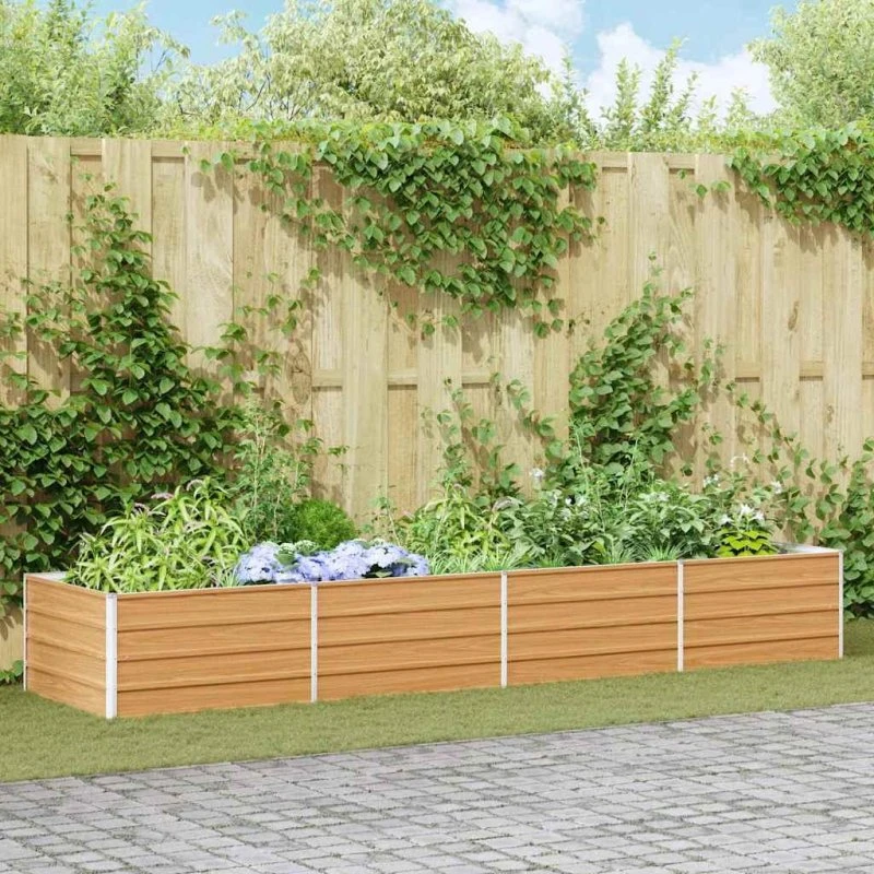 Højbed i galvaniseret stål 320x80x45 cm – lys brun
