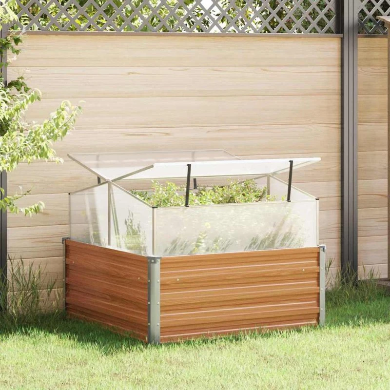 Haveplantekasse med drivhus — Lys brun 100×100×77 cm