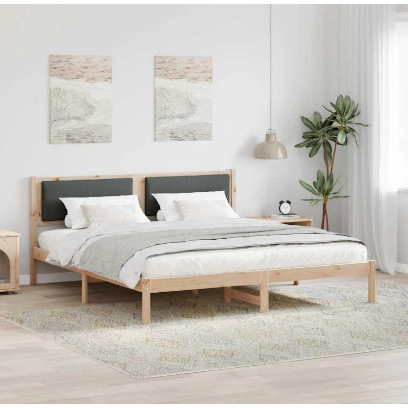 Sengestel med hovedgærde 200x200 cm - Mørkegrå, massiv fyrretræ